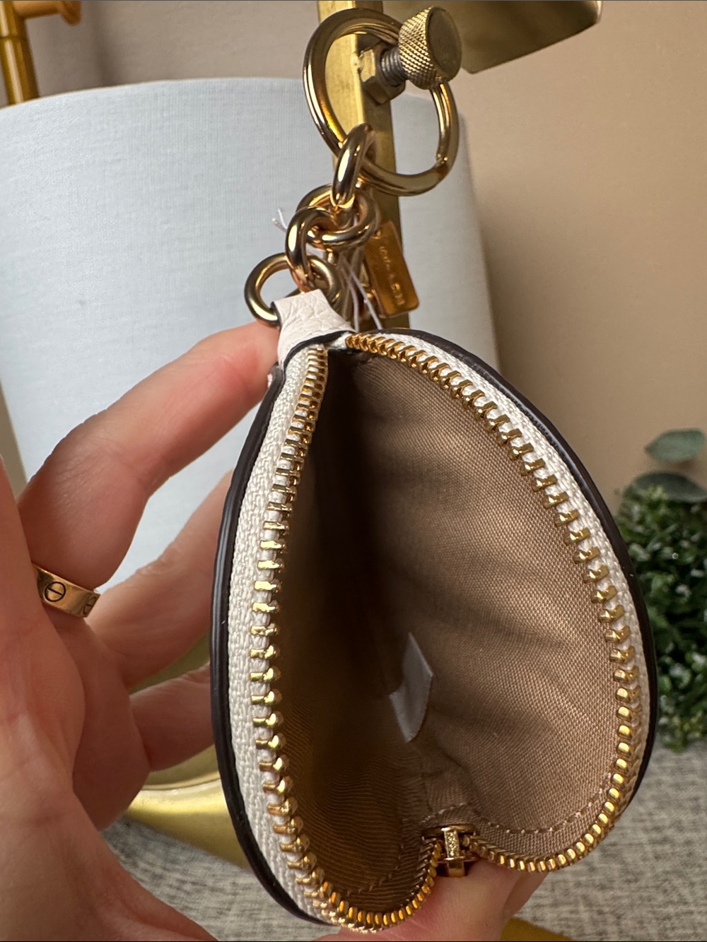Coach White Round Strawberry Coin Case Keychain with Gold Hardware - Picture 3 of 5